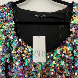 Zara Sequin Mini Dress with Long Sleeves, Size M *NWT*